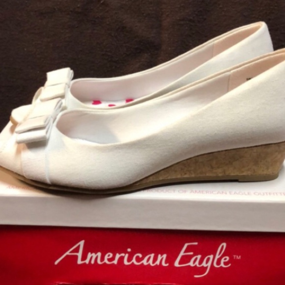 American Eagle Girls | White Peep-toe Cork Wedges